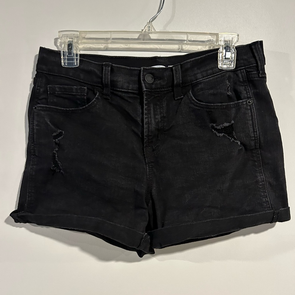 Old Navy Boyfriend Mid-Rise Black Distressed Jean Shorts | 6